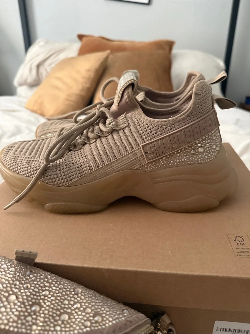 Steve Madden Taupe Platform Sneakers with Crystal Embellishment + Crossbody SET